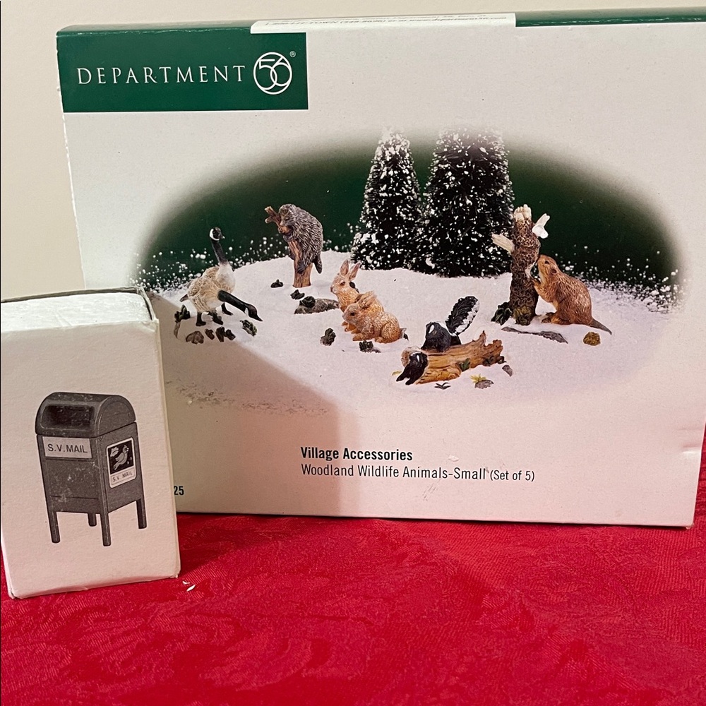 Department 56 Woodland Wildlife Figurine Set and Snow Village Mailbox